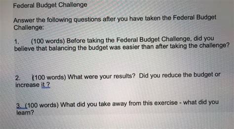 federal budget challenge answers